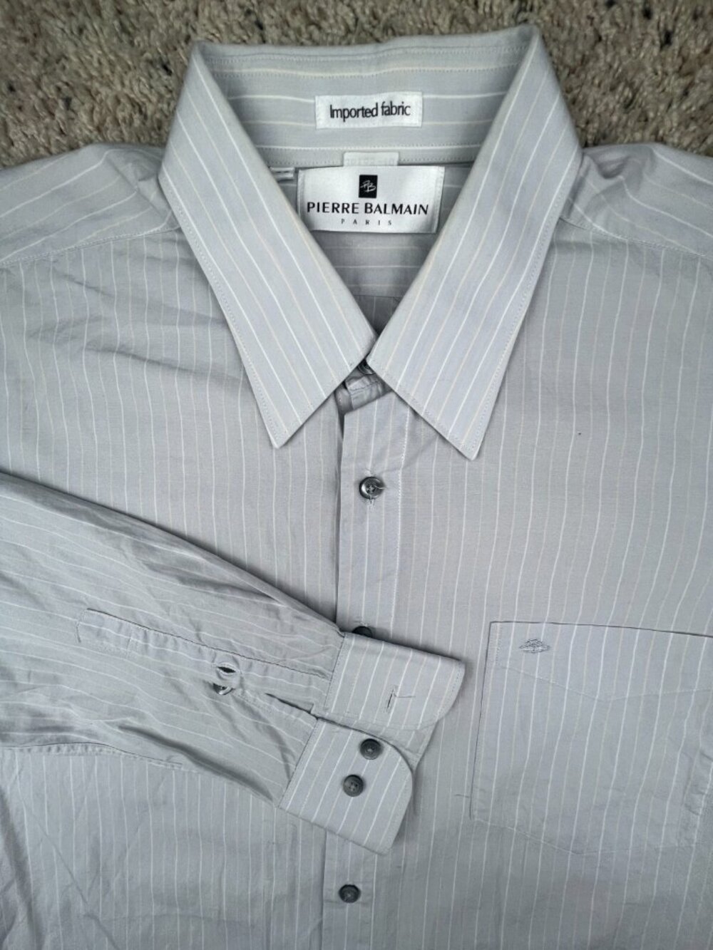 Pierre Balmain Paris Button Up Shirt Men's Size 39 Striped Long Sleeve With Logo